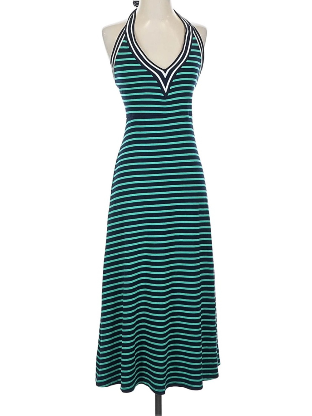 Cynthia Rowley Green Stripe Halter Midi Dress Size S